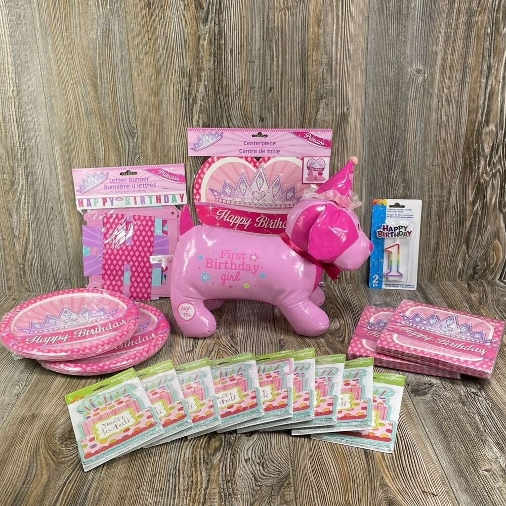 Little Princess Girls 1st Birthday Party Supply Kit Bundle Lot Set